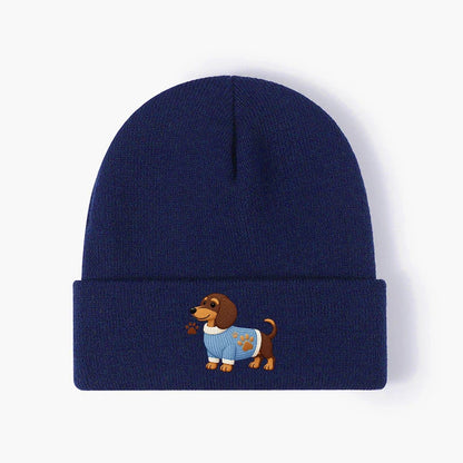 Dachshund Dog Knit Beanie Warm Cuffed Skull Cap