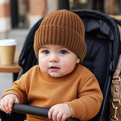 Solid Color Baby Knitted Hats Children Autumn Winter