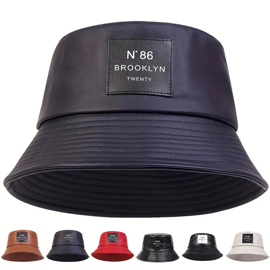 Unisex Brooklyn Panama Bucket Hat PU Leather Fisherman Hat Outdoor for Men Women