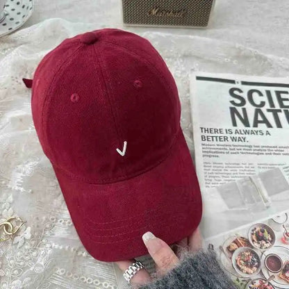 Vintage Washable Cotton Baseball Cap Unisex Face Slimming Wide Brim Embroidered