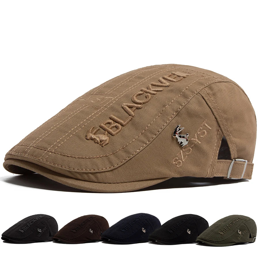 Men Beret Fashion Rabbit Embroidery Flat Caps