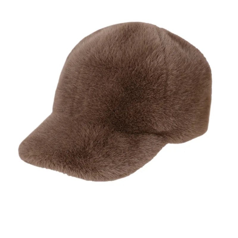 Fashion Solid Color Fluffy Faux Fur Baseball Hat