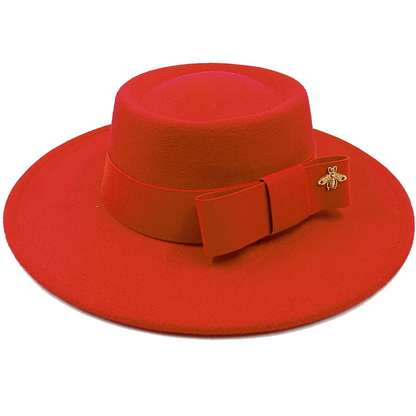 Bow Tie Fedora Hat Winter Round Bumpy Surface Flat Top
