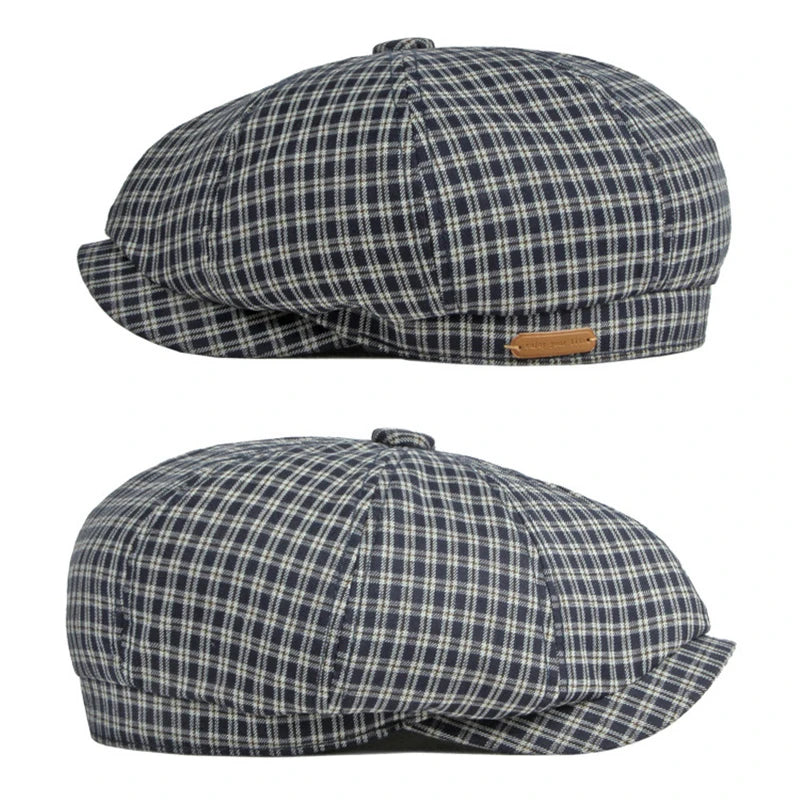 Spring Summer Octagonal Hat Men Women Little Plaid Eight-Blade Painters Newsboy Cap