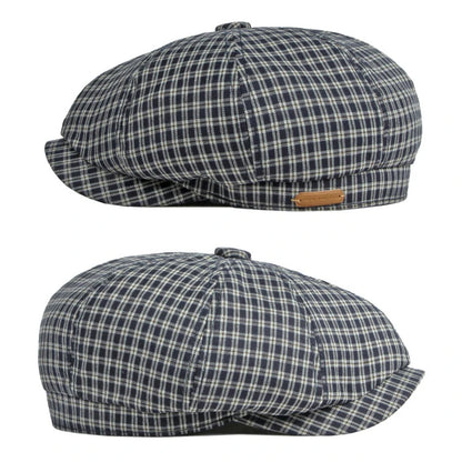 Spring Summer Octagonal Hat Men Women Little Plaid Eight-Blade Painters Newsboy Cap