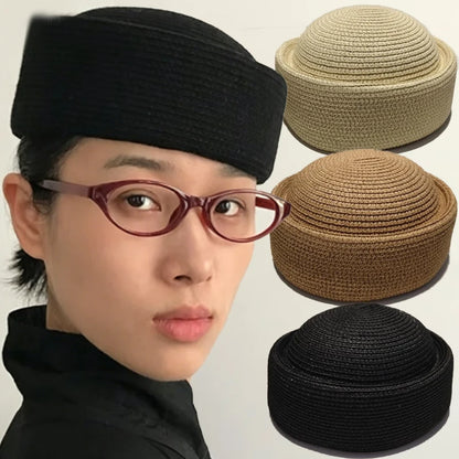 Straw Pillbox Hat Summer Beret Sun Hat