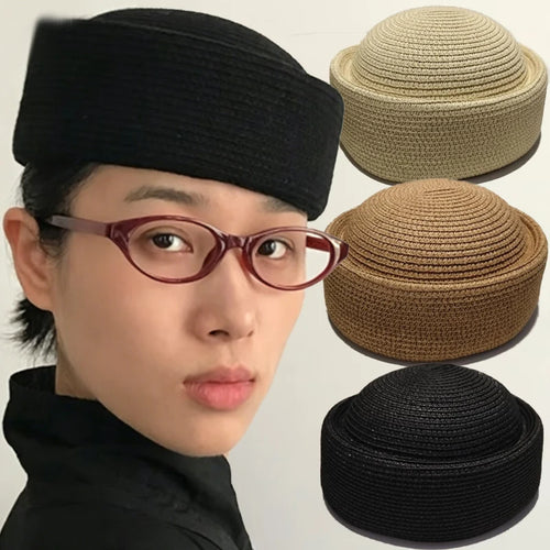 Straw Pillbox Hat Summer Beret Sun Hat