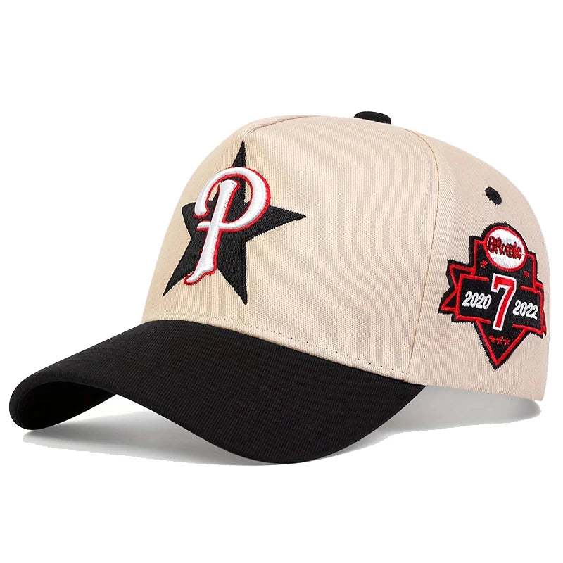 Unisex Five Pointed Star P Letter Embroidery Side 7 Baseball Caps Spring Autumn