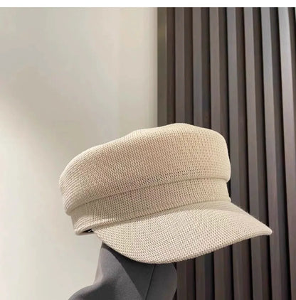 Linen Beret Hat Women French Style Spring Summer Flat Top Plain Beret Caps