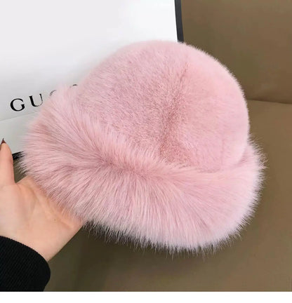 Fluffy Fur Bucket Hat For Women Plush Fisherman Hat