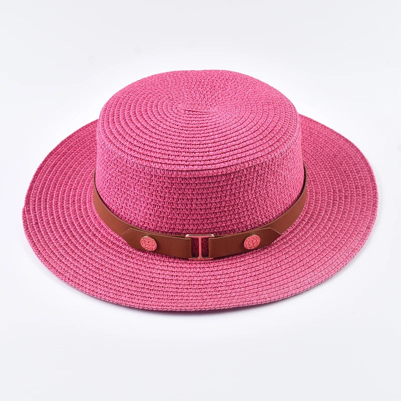 Summer Women Straw Hat Ladies Fashion Flat Top Travel Beach Sun Hat