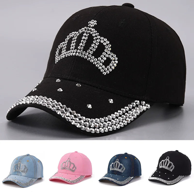 Crown-Shaped Diamond-Studded Women's Baseball Cap