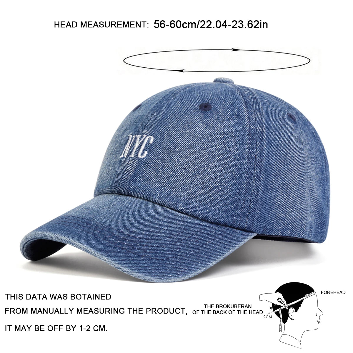 Unisex NYC Embroidery Denim Baseball Caps Spring Autumn Outdoor