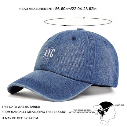 Unisex NYC Embroidery Denim Baseball Caps Spring Autumn Outdoor