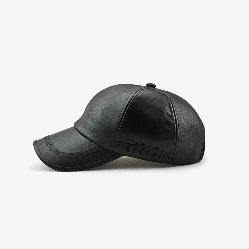 Fashion Solid Winter Leather Baseball Cap Men