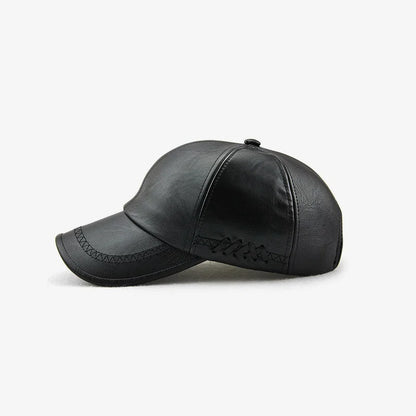 Fashion Solid Winter Leather Baseball Cap Men