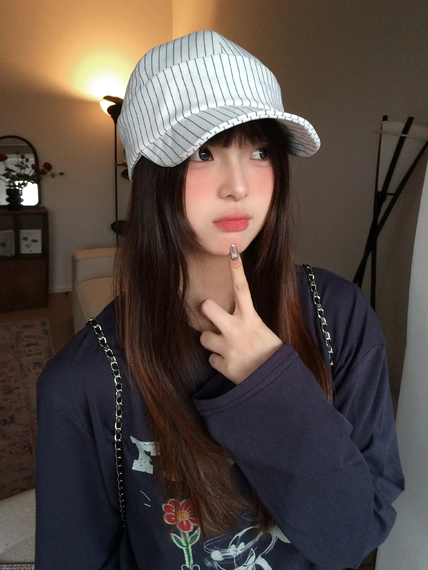 Japan-Style Literary White Stripes Baseball Cap For Women