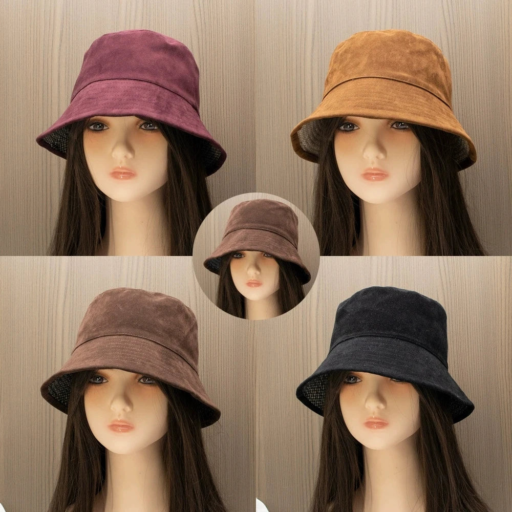 Women Autumn And Winter Suede Bucket Hats