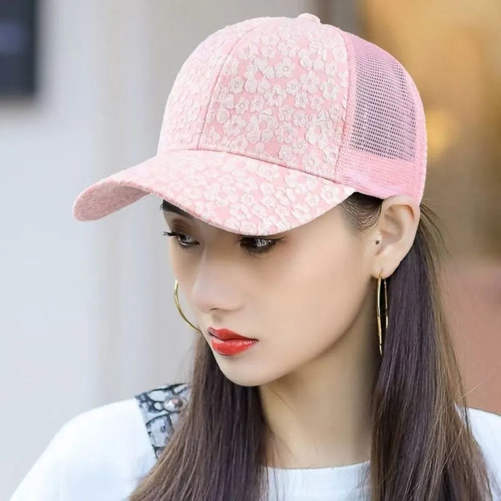 New Lace Flower Mesh Cap Adjustable Breathable Baseball Cap