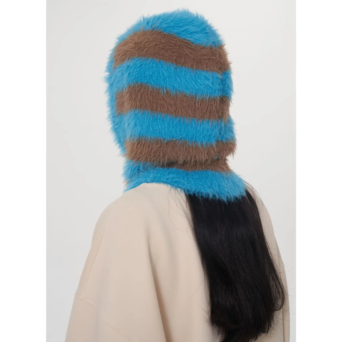 One-Piece Knit Balaclavas Stripes Imitation Mink Velvet Hats Scarf Hat