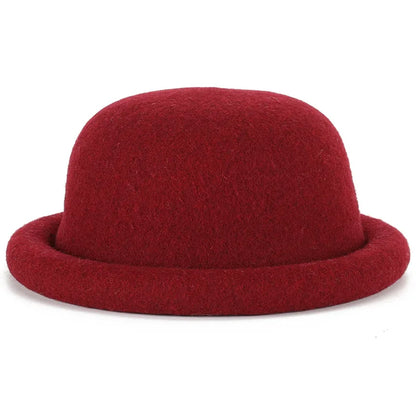 New Arrival Real Wool Hats Women Men Round Top Bonnet Rolled Brim Fedoras Hats