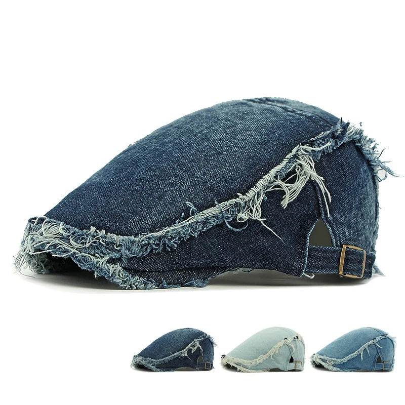 Retro Washed Denim Berets Women