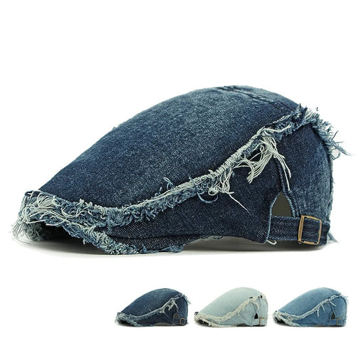 Retro Washed Denim Berets Women