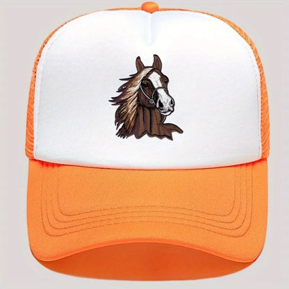 Brown Horse Head Graphic Trucker Hat Adjustable Mesh Baseball Cap Casual Unisex