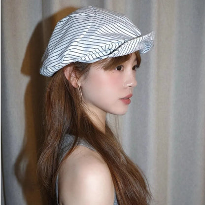 Lightweight Breathable Striped Berets Short Brim Adjustable
