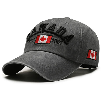 Unisex Washed Cotton Vintage Cap Canada Letter Embroidery Baseball Cap Men And Women