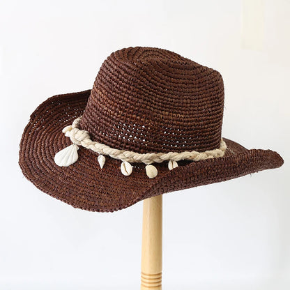 Summer Raffia Wide Brim Cowboy Hat Outdoor