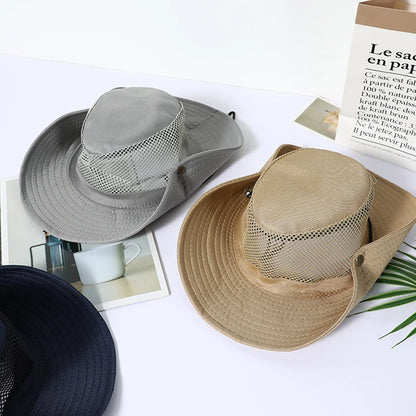 Summer Mesh Breathable Men Bucket Hat Outdoor Fishing Hiking