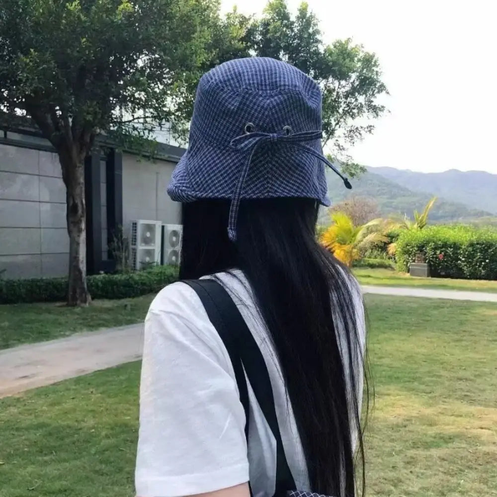 Korean Summer Plaid Bucket Cap