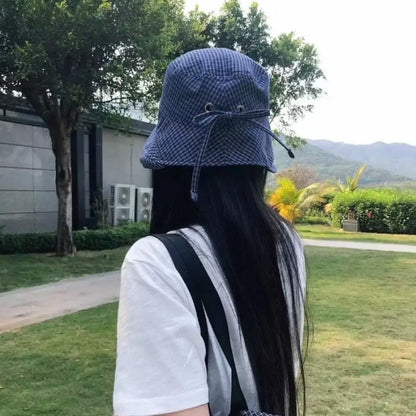 Korean Summer Plaid Bucket Cap