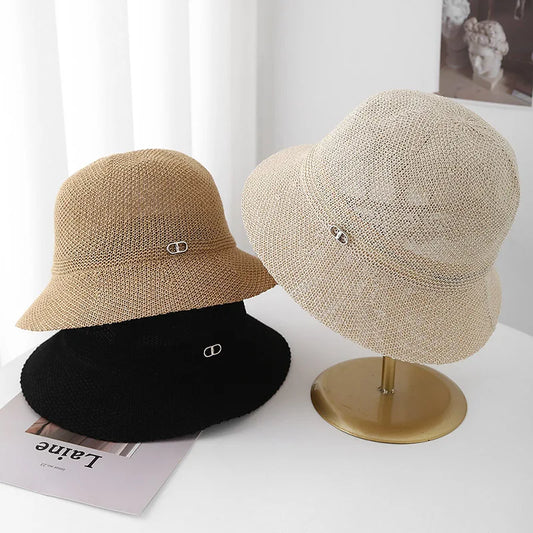 Bucket Hat Sun Protection For Women Korean Minimalist Knit Fisherman Cap