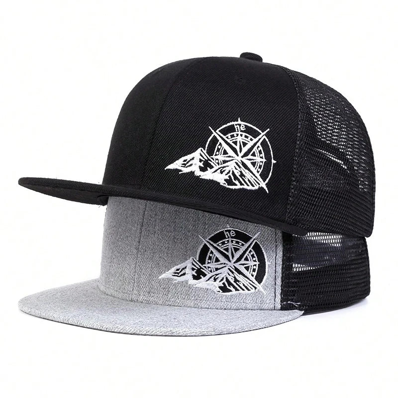 Unisex Compass Mountain Embroidery Hip-Hop Hats