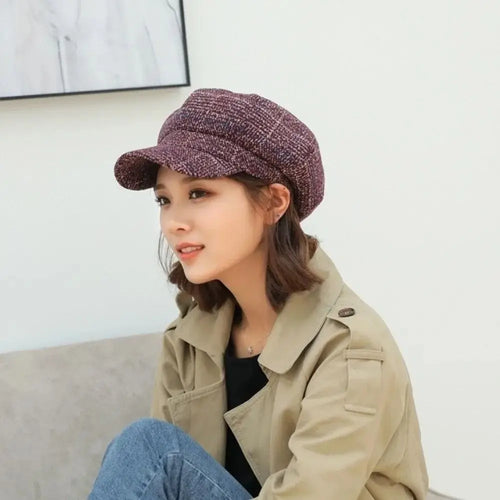 Vintage Plaid Design Woolen Hat Ear Protection