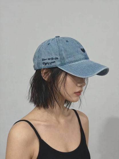 Korean Style Embroidered Heart Denim Baseball Cap