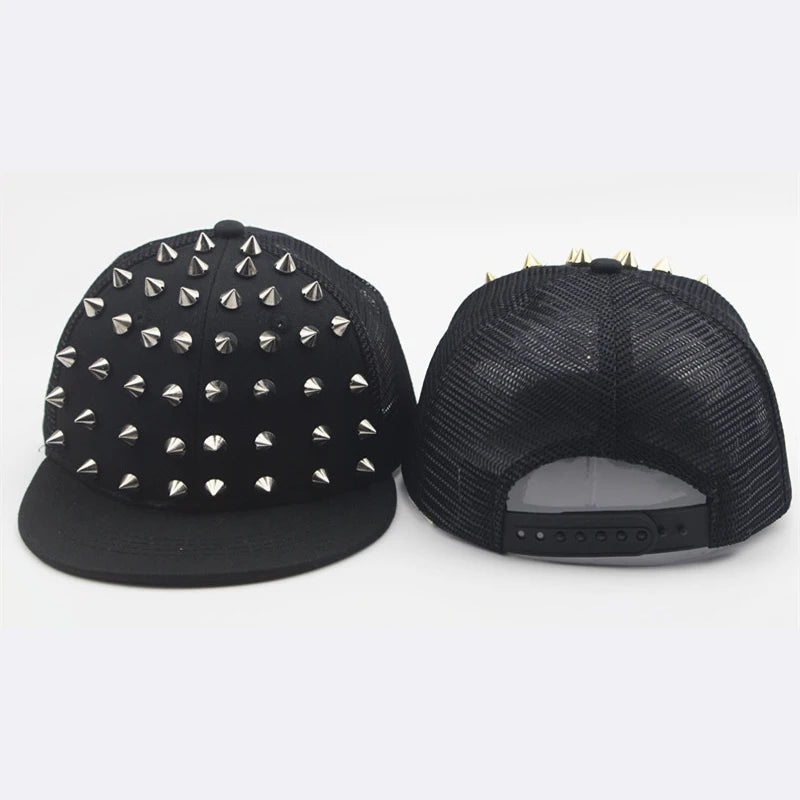 Men and Women's Rivet Flat Hat Punk Rock Hip Hop Stud Snapback Caps Y2K