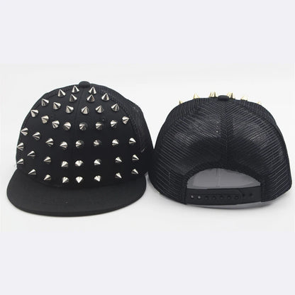 Men and Women's Rivet Flat Hat Punk Rock Hip Hop Stud Snapback Caps Y2K