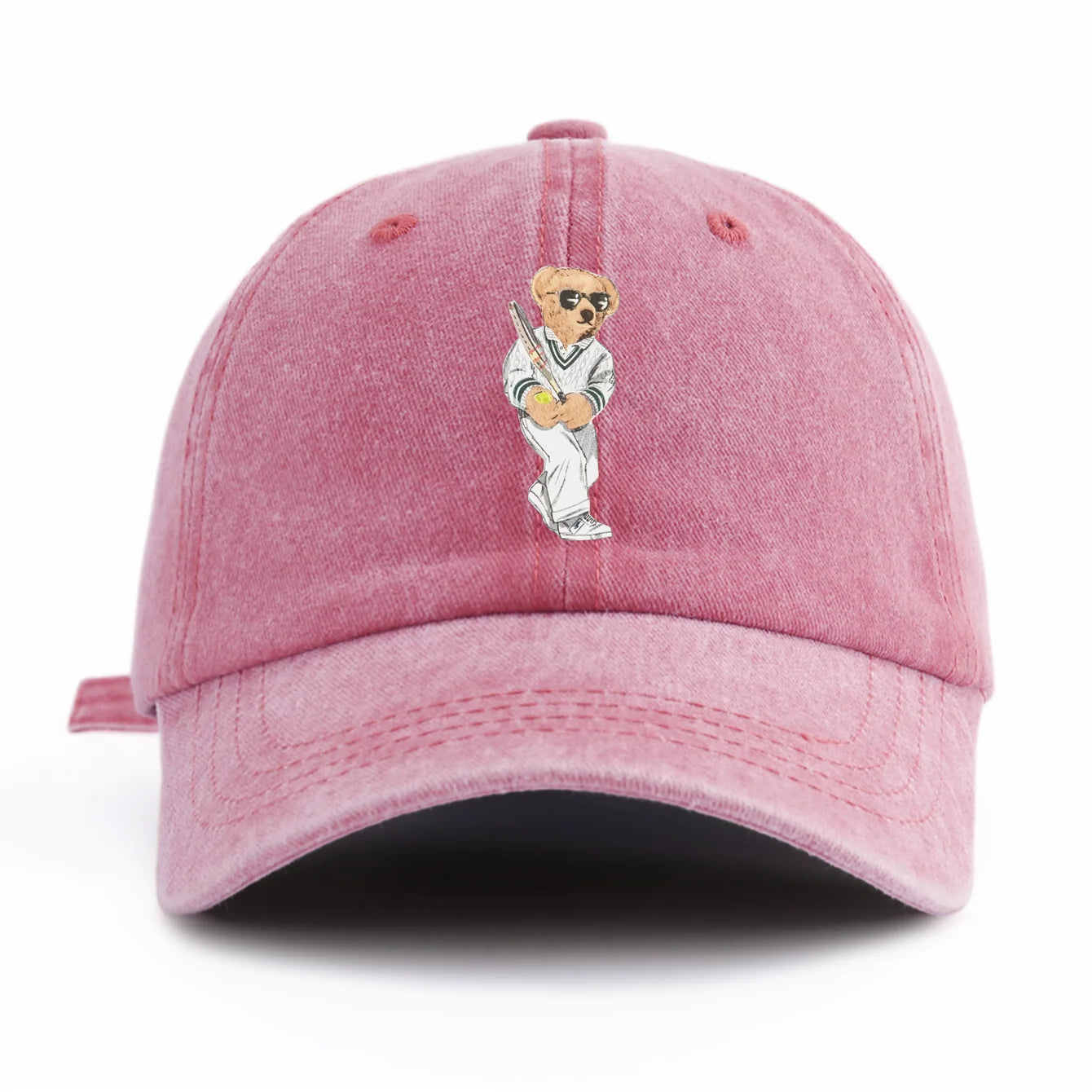 Baseball Bear Print Washed Baseball Cap For Adults, Minimalist Retro Style Casual Soft