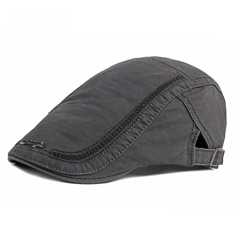 Washed Ivy Cap Men Curved Decorative Stitching Metal Logo Newsboy Hat
