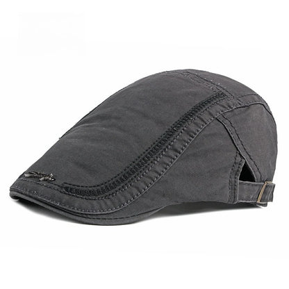 Washed Ivy Cap Men Curved Decorative Stitching Metal Logo Newsboy Hat