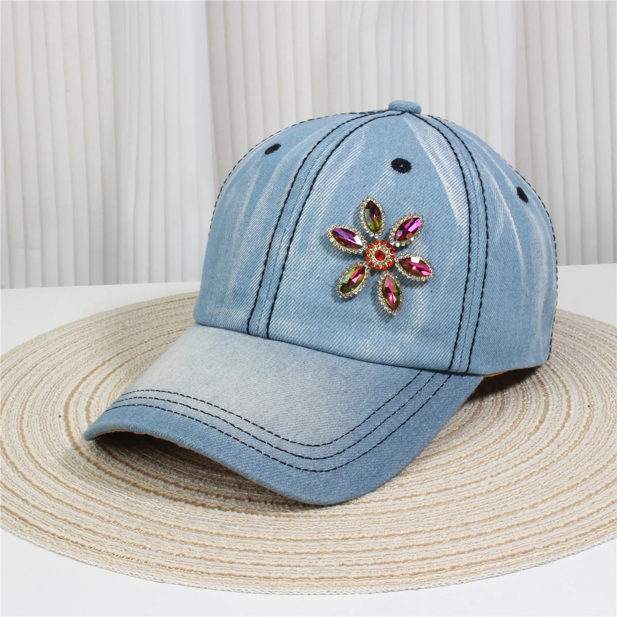 Fashionable Multiple Styles Of Glittering Sequin Frayed Denim Baseball Caps