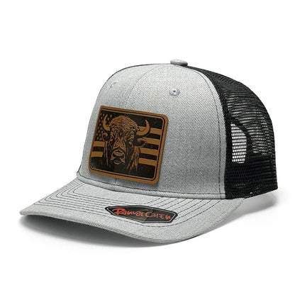 Bison Flag Leather Patch Baseball Cap for Men