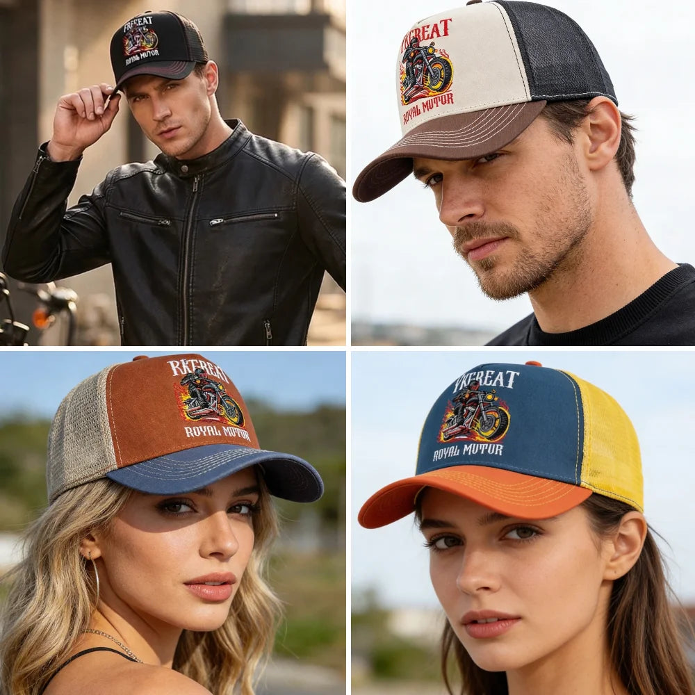 Motorcycle Embroidered Flame Biker Patch Baseball Cap For Man Woman