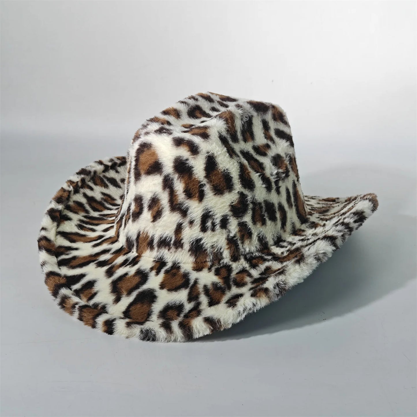 Leopard Print Rabbit Fur Cowboy Hat 7.5cm Western Cowboy Fedora
