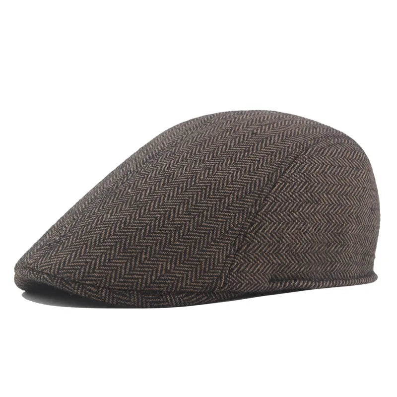 Vintage Plaid British Newsboy Beret Retro Male Woolen Beret Cap Classic Old Man
