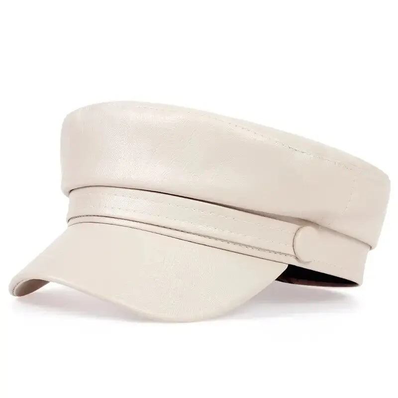 Pu Leather Solid Color Army Cap Spring And Autumn Outdoor Casual Adult
