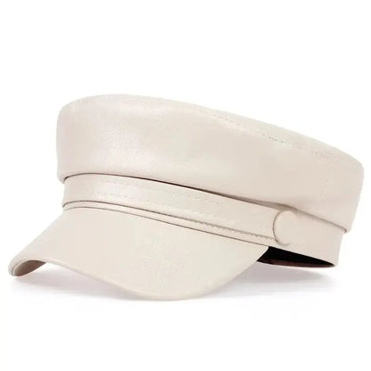 Pu Leather Solid Color Army Cap Spring And Autumn Outdoor Casual Adult